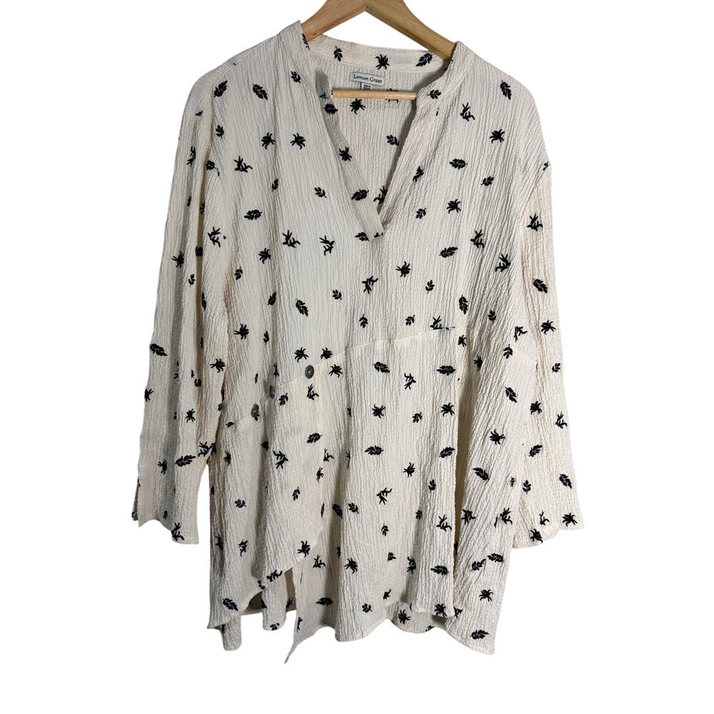 Lemon Grass Lagenlook Leaf Print India Top XL